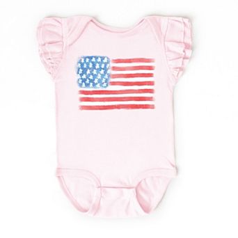 The Juniper Shop American Flag Smudged Flutter Sleeve Bodysuit