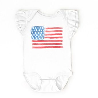 The Juniper Shop American Flag Smudged Flutter Sleeve Bodysuit