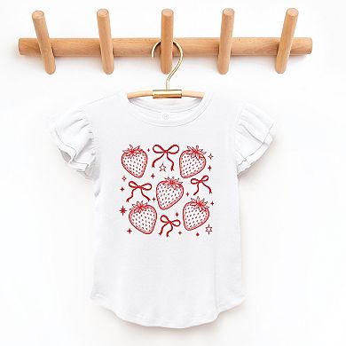 The Juniper Shop Coquette Strawberry Chart Flutter Sleeve Tee