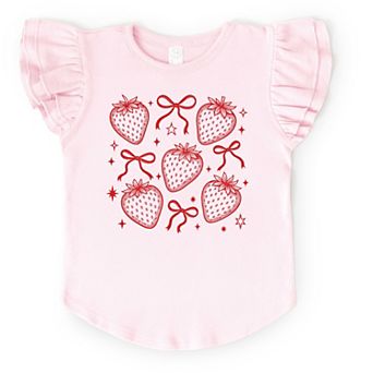 The Juniper Shop Coquette Strawberry Chart Flutter Sleeve Tee