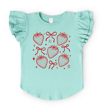 The Juniper Shop Coquette Strawberry Chart Flutter Sleeve Tee