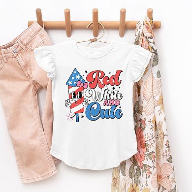 The Juniper Shop Red White and Cute Firework Flutter Sleeve Tee