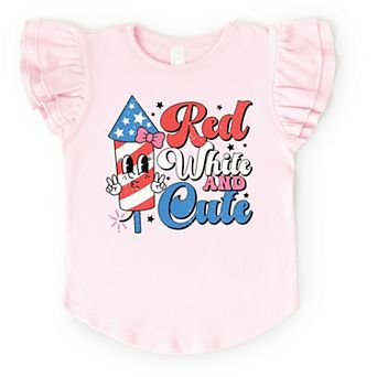 The Juniper Shop Red White and Cute Firework Flutter Sleeve Tee