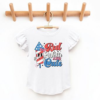 The Juniper Shop Red White and Cute Firework Flutter Sleeve Tee