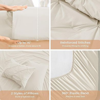 Great Ambitions Comforter Set,7 Piece Bed in a Bag,Pintuck Bedding Sets for All Season