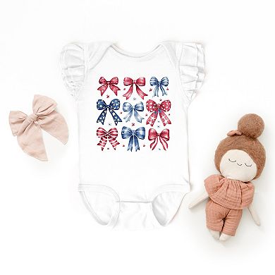 The Juniper Shop Coquette Bow Chart Stars And Stripes Flutter Sleeve Bodysuit