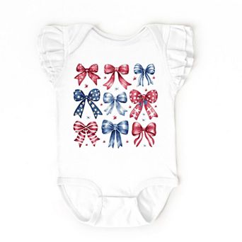 The Juniper Shop Coquette Bow Chart Stars And Stripes Flutter Sleeve Bodysuit