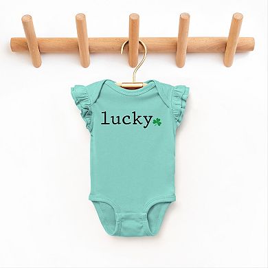 The Juniper Shop Lucky Typewriter Clover Flutter Sleeve Bodysuit