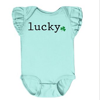 The Juniper Shop Lucky Typewriter Clover Flutter Sleeve Bodysuit