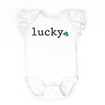 The Juniper Shop Lucky Typewriter Clover Flutter Sleeve Bodysuit