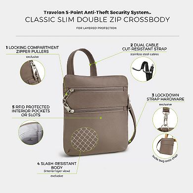 Travelon Anti-Theft Classic Slim Double Zip Crossbody Bag