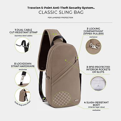 Travelon Anti-Theft Zipper Closure Multiple Compartments Classic Sling Bag