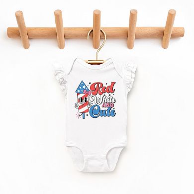 The Juniper Shop Red White and Cute Firework Flutter Sleeve Bodysuit