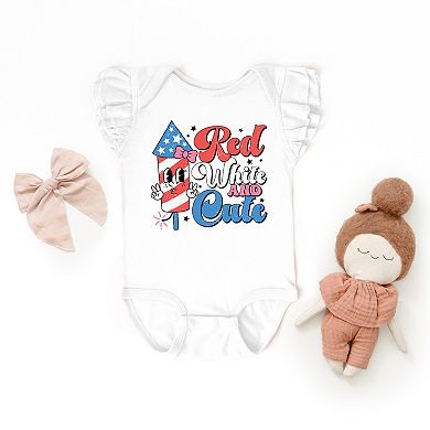The Juniper Shop Red White and Cute Firework Flutter Sleeve Bodysuit
