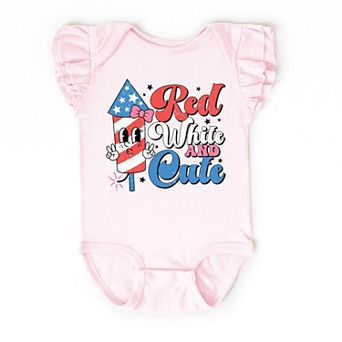 The Juniper Shop Red White and Cute Firework Flutter Sleeve Bodysuit
