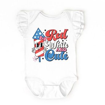 The Juniper Shop Red White and Cute Firework Flutter Sleeve Bodysuit