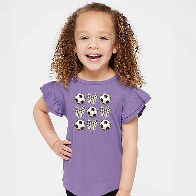 The Juniper Shop Soccer Ball Bows Stacked Flutter Sleeve Tee