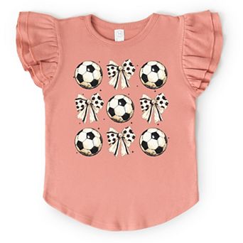The Juniper Shop Soccer Ball Bows Stacked Flutter Sleeve Tee
