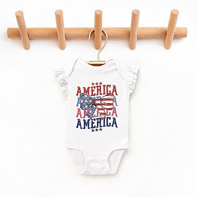 The Juniper Shop America Wave Stacked Coquette Flutter Sleeve Bodysuit