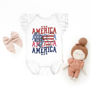 The Juniper Shop America Wave Stacked Coquette Flutter Sleeve Bodysuit