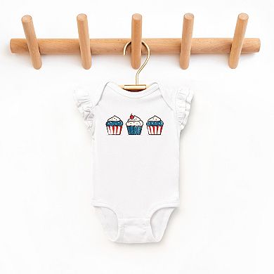 The Juniper Shop Patriotic Cupcakes Flutter Sleeve Bodysuit