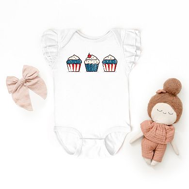 The Juniper Shop Patriotic Cupcakes Flutter Sleeve Bodysuit