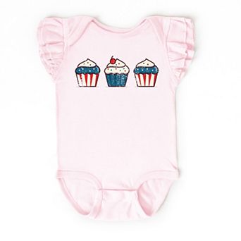 The Juniper Shop Patriotic Cupcakes Flutter Sleeve Bodysuit