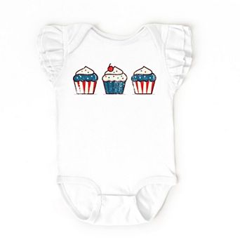 The Juniper Shop Patriotic Cupcakes Flutter Sleeve Bodysuit