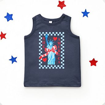 The Juniper Shop She Loves America Checkered Youth Tank Top