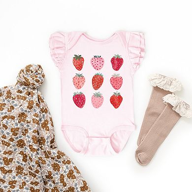 The Juniper Shop Strawberry Watercolor Chart Flutter Sleeve Bodysuit