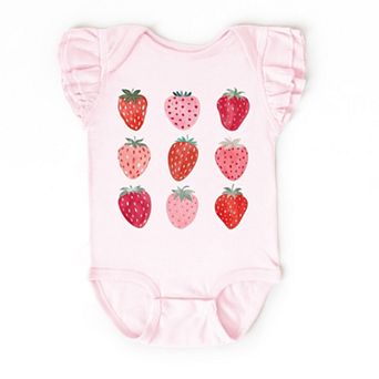 The Juniper Shop Strawberry Watercolor Chart Flutter Sleeve Bodysuit