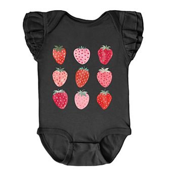The Juniper Shop Strawberry Watercolor Chart Flutter Sleeve Bodysuit