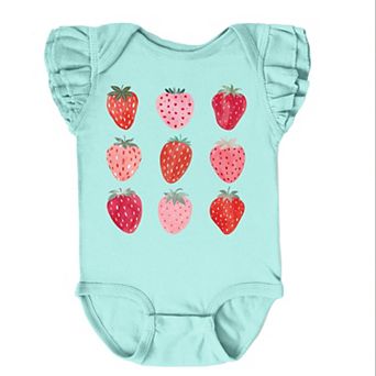The Juniper Shop Strawberry Watercolor Chart Flutter Sleeve Bodysuit