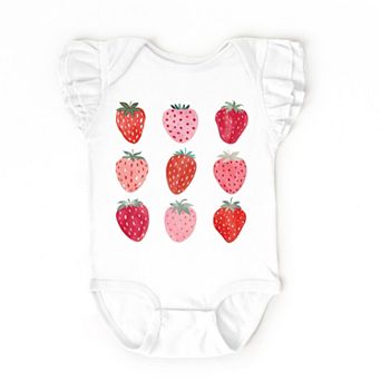 The Juniper Shop Strawberry Watercolor Chart Flutter Sleeve Bodysuit
