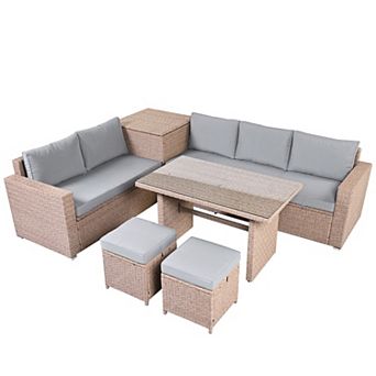 Merax Outdoor 6 pc All Weather PE Rattan Sofa Set, Garden Patio Wicker Sectional Furniture Set