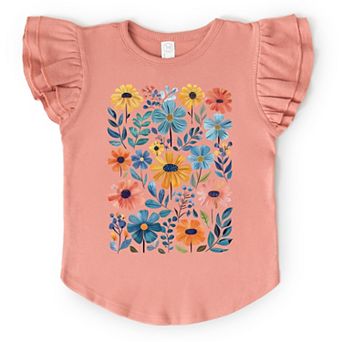 The Juniper Shop Watercolor Daisy Garden Flutter Sleeve Tee