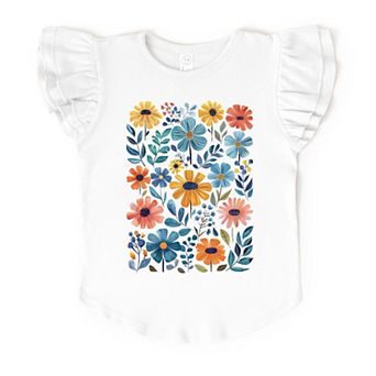 The Juniper Shop Watercolor Daisy Garden Flutter Sleeve Tee