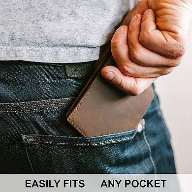 Top Grain Leather Wallet for Men - RFID Blocking, 8 Card Slots, 2 ID Windows, Slim Bifold
