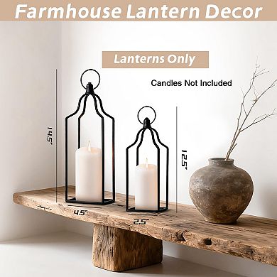 Set of 2 Rustic Metal Lanterns for Indoor Outdoor Decor