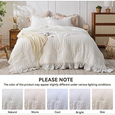 Queen Comforter Set, White Seersucker 3 Pieces Comforters Queen Size, Fluffy Bedding Sets