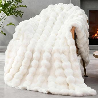 Great Ambitions Faux Fur Throw Blanket, Fluffy Plush for Couch & Bedroom Decor 50*60