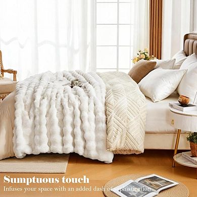 Great Ambitions Faux Fur Throw Blanket, Fluffy Plush for Couch & Bedroom Decor 50*60