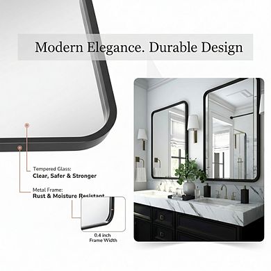 2-Pack 24x36 Inch Black Bathroom Mirror, Metal Frame Over-Sink Wall Mirror Modern Farmhouse Style