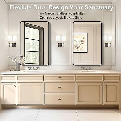 2-Pack 24x36 Inch Black Bathroom Mirror, Metal Frame Over-Sink Wall Mirror Modern Farmhouse Style