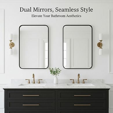 2-Pack 24x36 Inch Black Bathroom Mirror, Metal Frame Over-Sink Wall Mirror Modern Farmhouse Style