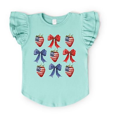 The Juniper Shop Coquette Bows And USA Strawberries Flutter Sleeve Tee