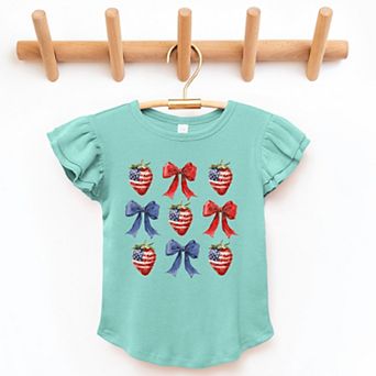 The Juniper Shop Coquette Bows And USA Strawberries Flutter Sleeve Tee