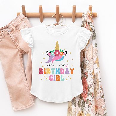 The Juniper Shop Birthday Girl Unicorn Flutter Sleeve Tee