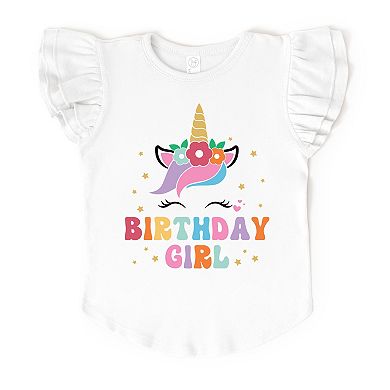 The Juniper Shop Birthday Girl Unicorn Flutter Sleeve Tee