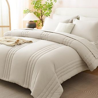 Comforter Sets - 7 pc Bed in a Bag Beige Comforter Set with Sheets Luxury Queen Bed Set
